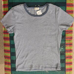 John Galt Brandy Melville Blue White Striped Hailie Short Sleeve Top NWT